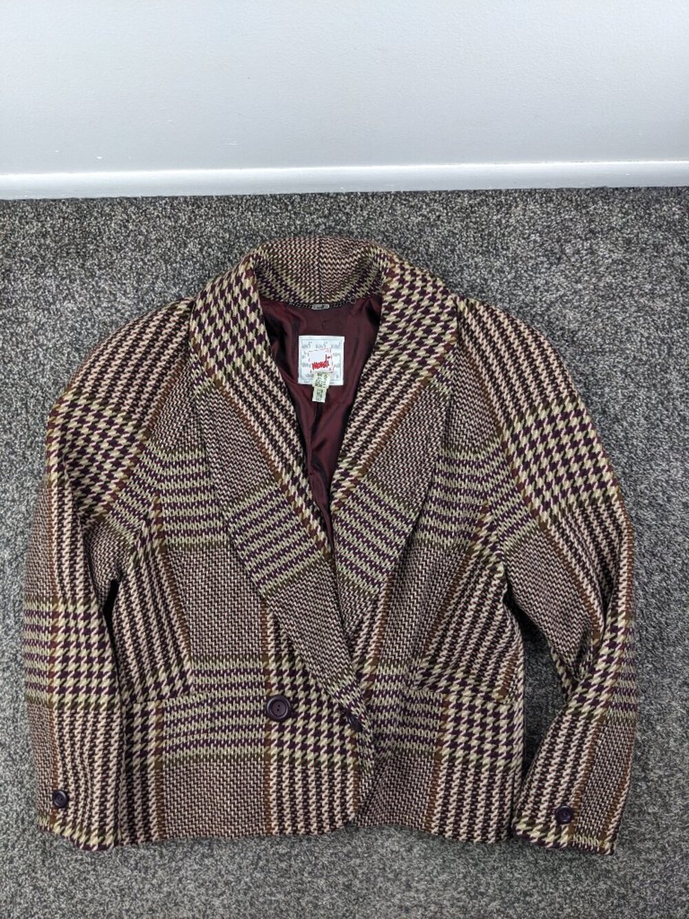 Vintage Mondi Blazer Jacket Tweed Wool Cashmere Glen Plaid Womens EU 40 US 8